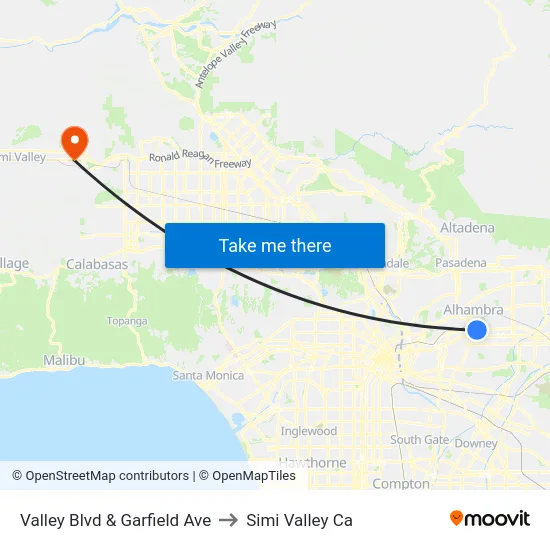 Valley Blvd & Garfield Ave to Simi Valley Ca map