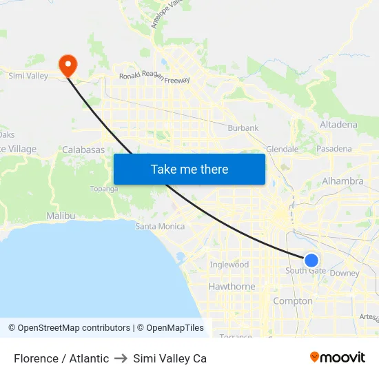 Florence / Atlantic to Simi Valley Ca map
