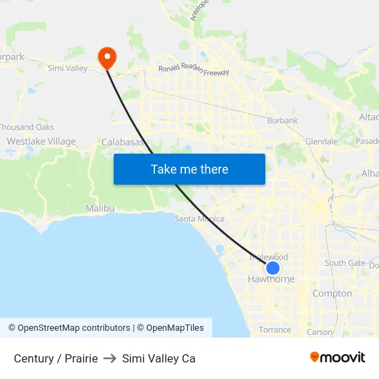 Century / Prairie to Simi Valley Ca map