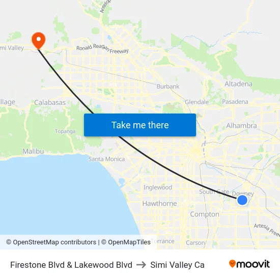 Firestone Blvd & Lakewood Blvd to Simi Valley Ca map