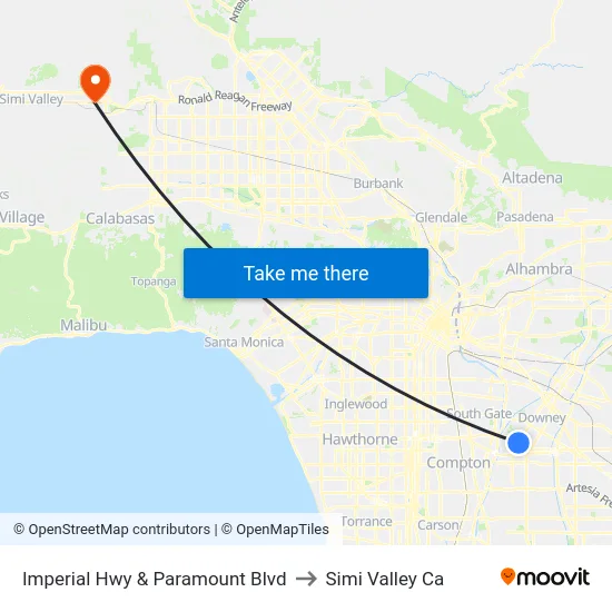 Imperial Hwy & Paramount Blvd to Simi Valley Ca map