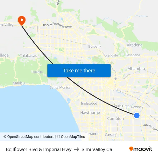 Bellflower Blvd & Imperial Hwy to Simi Valley Ca map