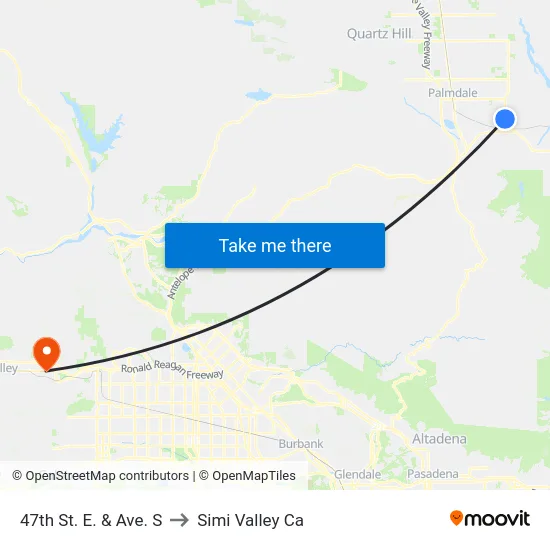 47th St. E. & Ave. S to Simi Valley Ca map