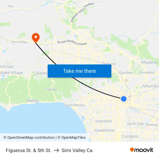 Figueroa St. & 5th St. to Simi Valley Ca map