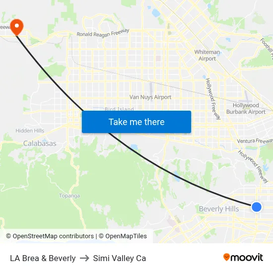 LA Brea & Beverly to Simi Valley Ca map