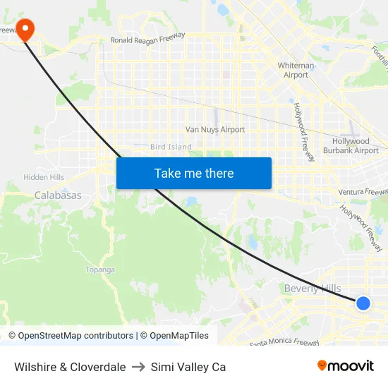 Wilshire & Cloverdale to Simi Valley Ca map
