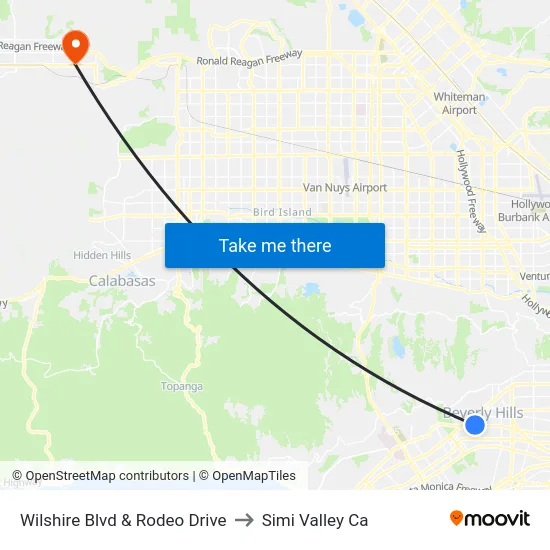 Wilshire Blvd & Rodeo Drive to Simi Valley Ca map