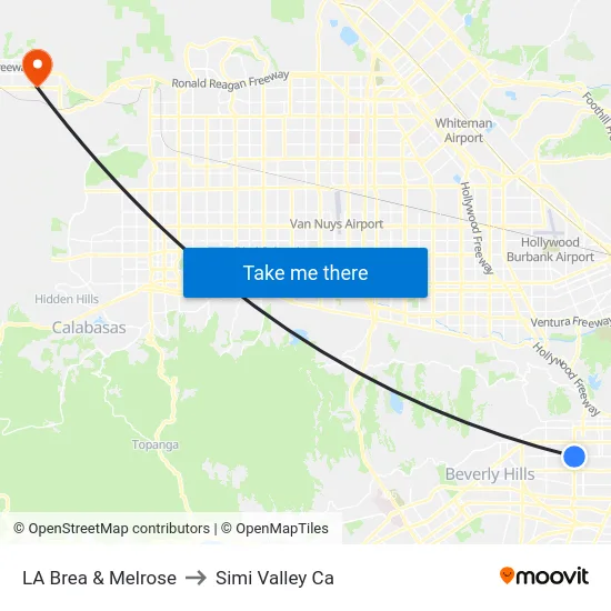 LA Brea & Melrose to Simi Valley Ca map
