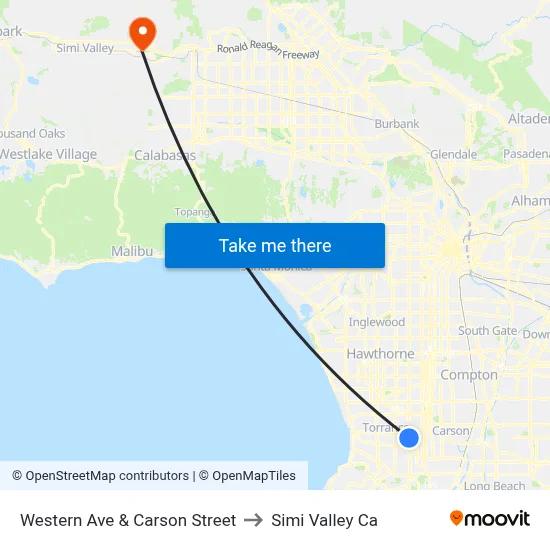 Western Ave & Carson Street to Simi Valley Ca map