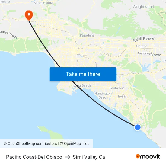 Pacific Coast-Del Obispo to Simi Valley Ca map