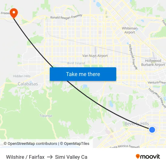 Wilshire / Fairfax to Simi Valley Ca map