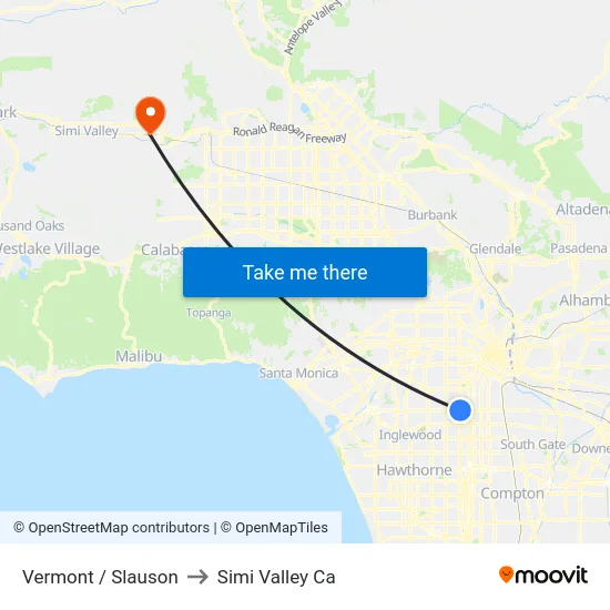 Vermont / Slauson to Simi Valley Ca map