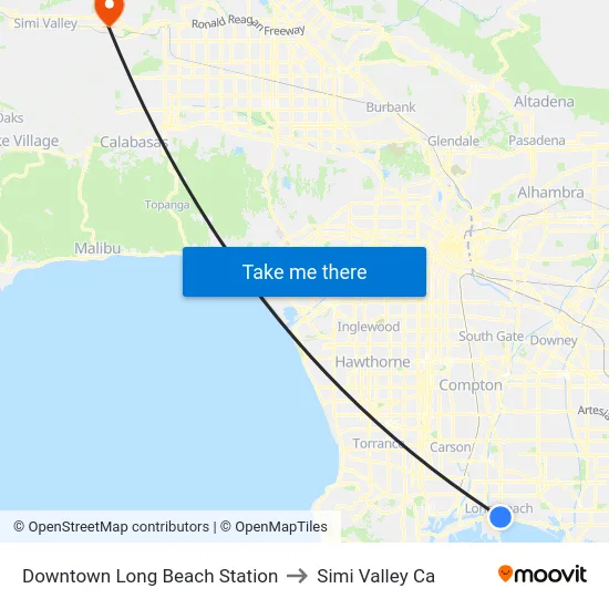 Downtown Long Beach Station to Simi Valley Ca map