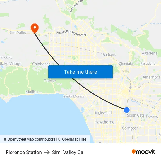 Florence Station to Simi Valley Ca map