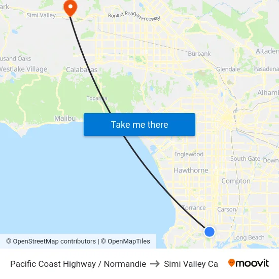 Pacific Coast Highway / Normandie to Simi Valley Ca map