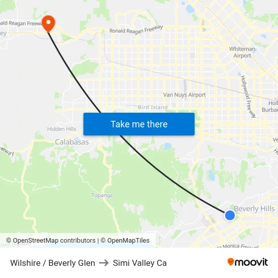 Wilshire / Beverly Glen to Simi Valley Ca map