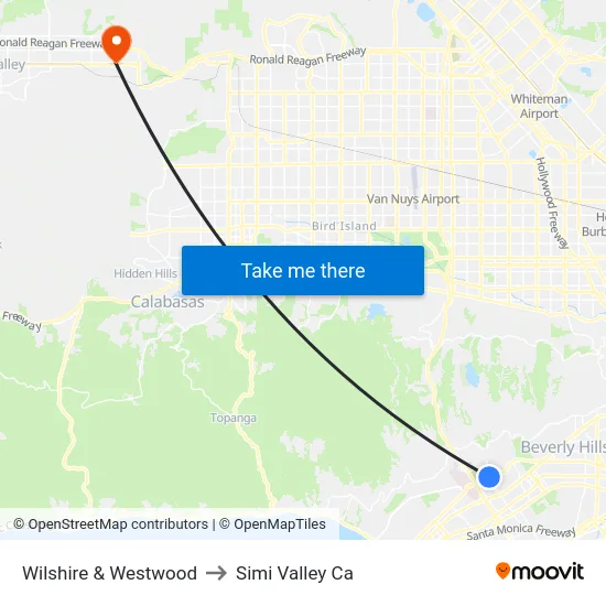 Wilshire & Westwood to Simi Valley Ca map