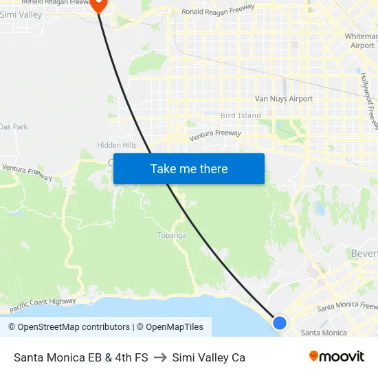 Santa Monica EB & 4th FS to Simi Valley Ca map