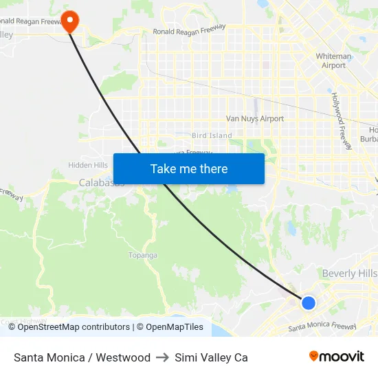 Santa Monica / Westwood to Simi Valley Ca map