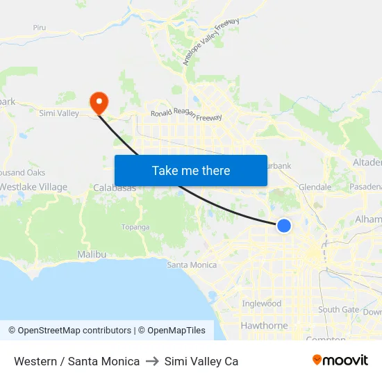Western / Santa Monica to Simi Valley Ca map