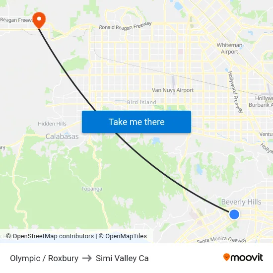 Olympic / Roxbury to Simi Valley Ca map