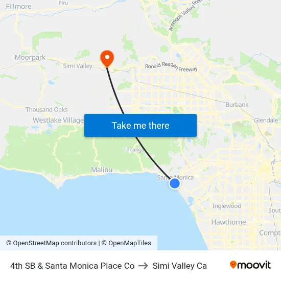 4th SB & Santa Monica Place Co to Simi Valley Ca map