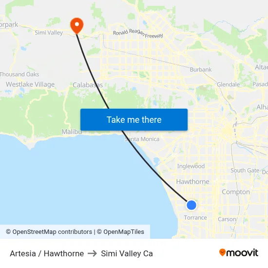 Artesia / Hawthorne to Simi Valley Ca map