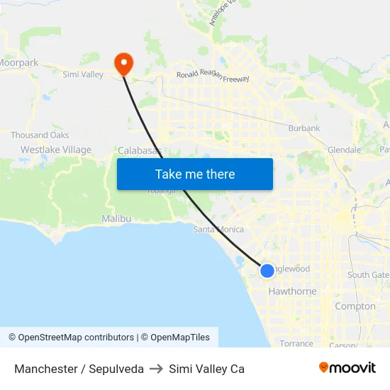 Manchester / Sepulveda to Simi Valley Ca map