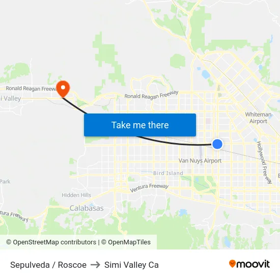 Sepulveda / Roscoe to Simi Valley Ca map