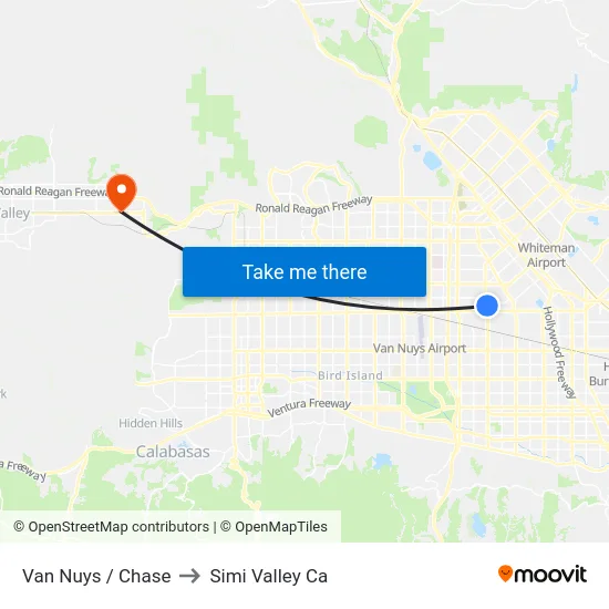 Van Nuys / Chase to Simi Valley Ca map