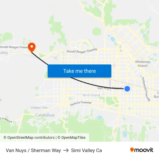 Van Nuys / Sherman Way to Simi Valley Ca map