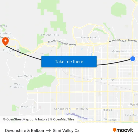 Devonshire & Balboa to Simi Valley Ca map