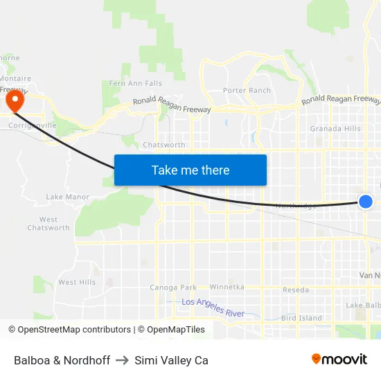 Balboa & Nordhoff to Simi Valley Ca map
