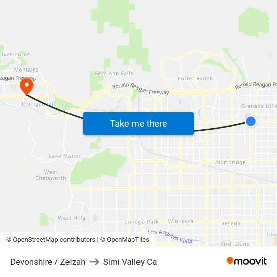 Devonshire / Zelzah to Simi Valley Ca map