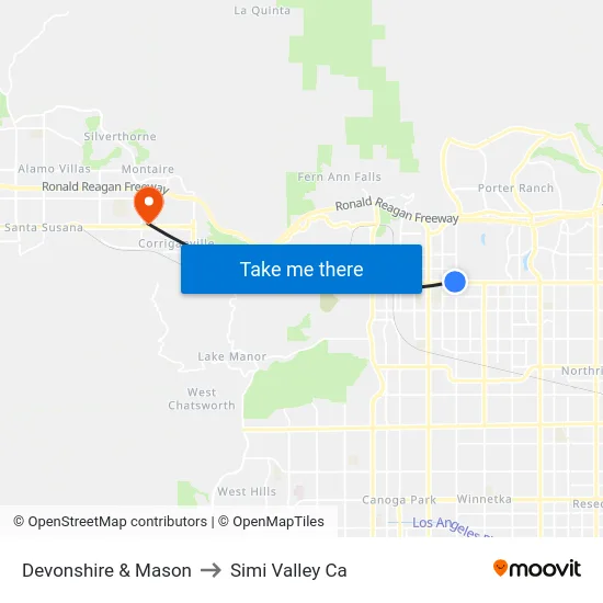 Devonshire & Mason to Simi Valley Ca map