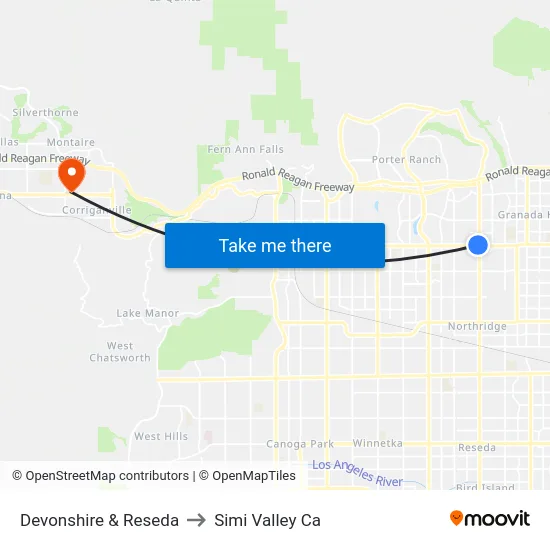 Devonshire & Reseda to Simi Valley Ca map