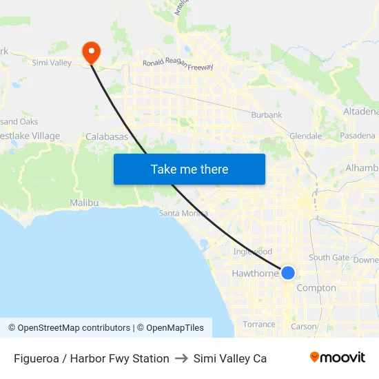 Figueroa / Harbor Fwy Station to Simi Valley Ca map