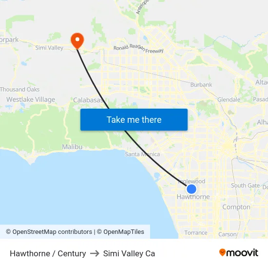 Hawthorne / Century to Simi Valley Ca map