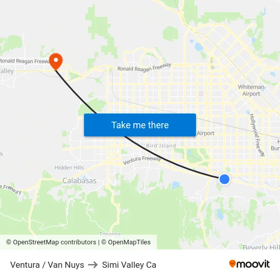 Ventura / Van Nuys to Simi Valley Ca map