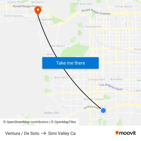 Ventura / De Soto to Simi Valley Ca map