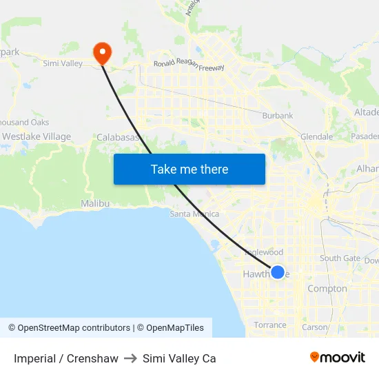 Imperial / Crenshaw to Simi Valley Ca map