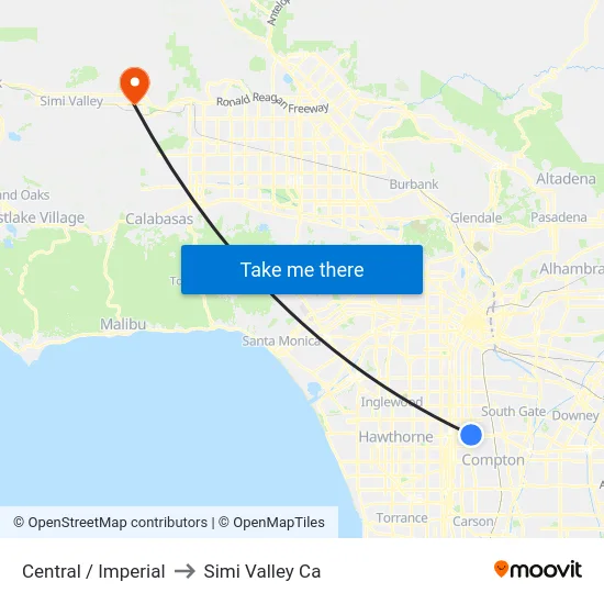 Central / Imperial to Simi Valley Ca map