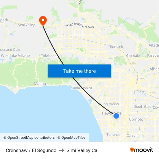 Crenshaw / El Segundo to Simi Valley Ca map