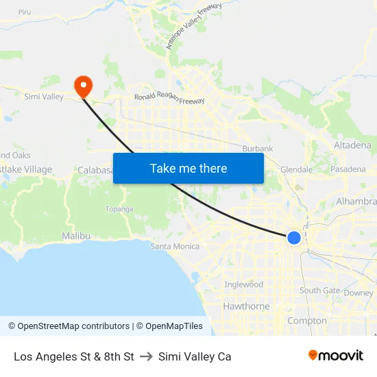 Los Angeles St & 8th St to Simi Valley Ca map