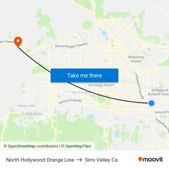 North Hollywood Orange Line to Simi Valley Ca map
