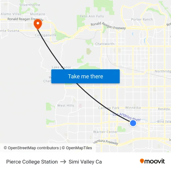 Pierce College Station to Simi Valley Ca map