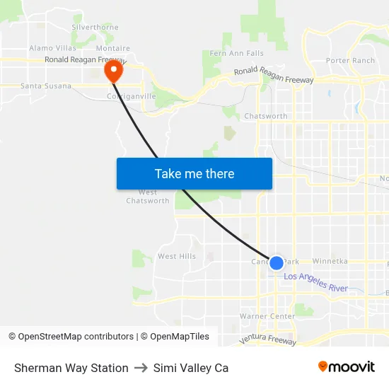 Sherman Way Station to Simi Valley Ca map