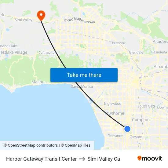 Harbor Gateway Transit Center to Simi Valley Ca map