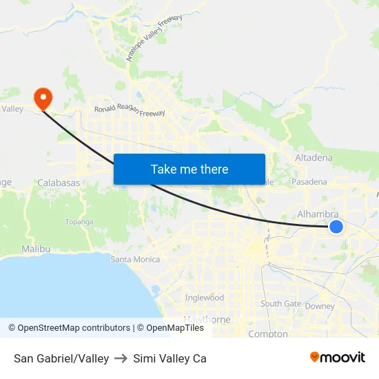 San Gabriel/Valley to Simi Valley Ca map
