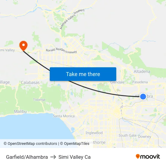Garfield/Alhambra to Simi Valley Ca map
